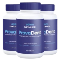 Bottle of Adem Naturals ProvaDent natural oral care supplement promoting strong teeth and fresh breath.